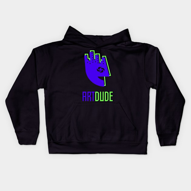 YourArtDude Logo In Blue And Lime Kids Hoodie by yourartdude